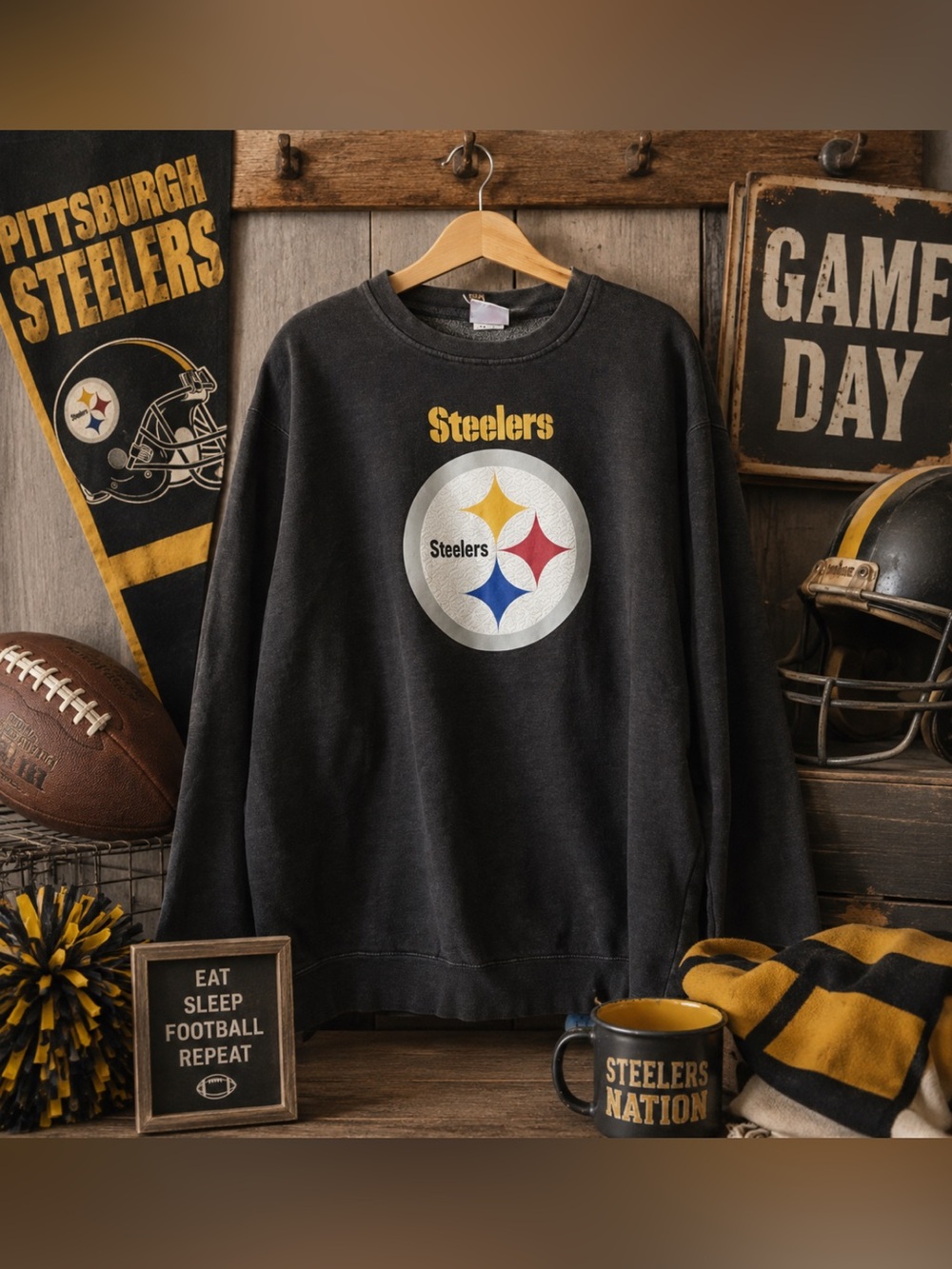 Men’s Authentic Majestic Steelers Charcoal Gray Sweatshirt/XL